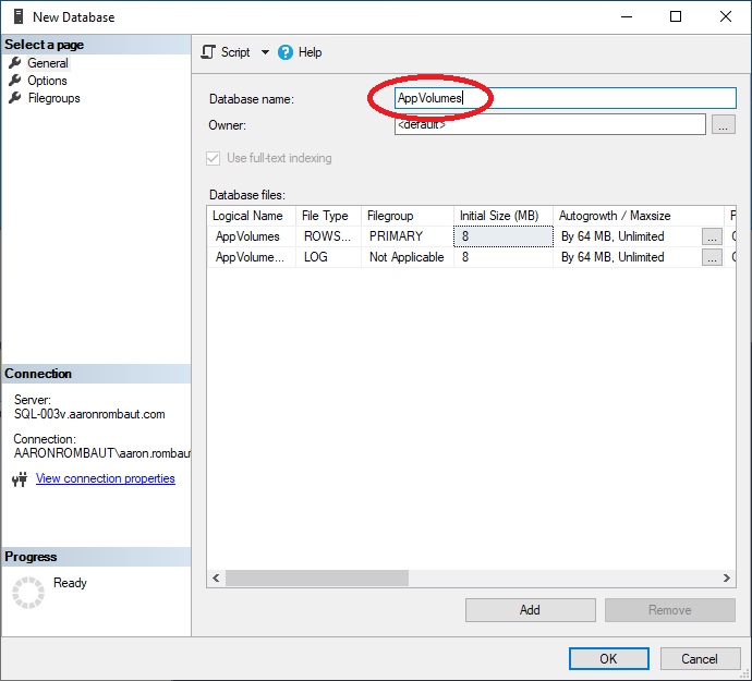 Creating an App Volumes Database – Bits and Bytes